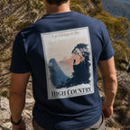Dark navy T-shirt with 'HIGH COUNTRY' back hiking graphic