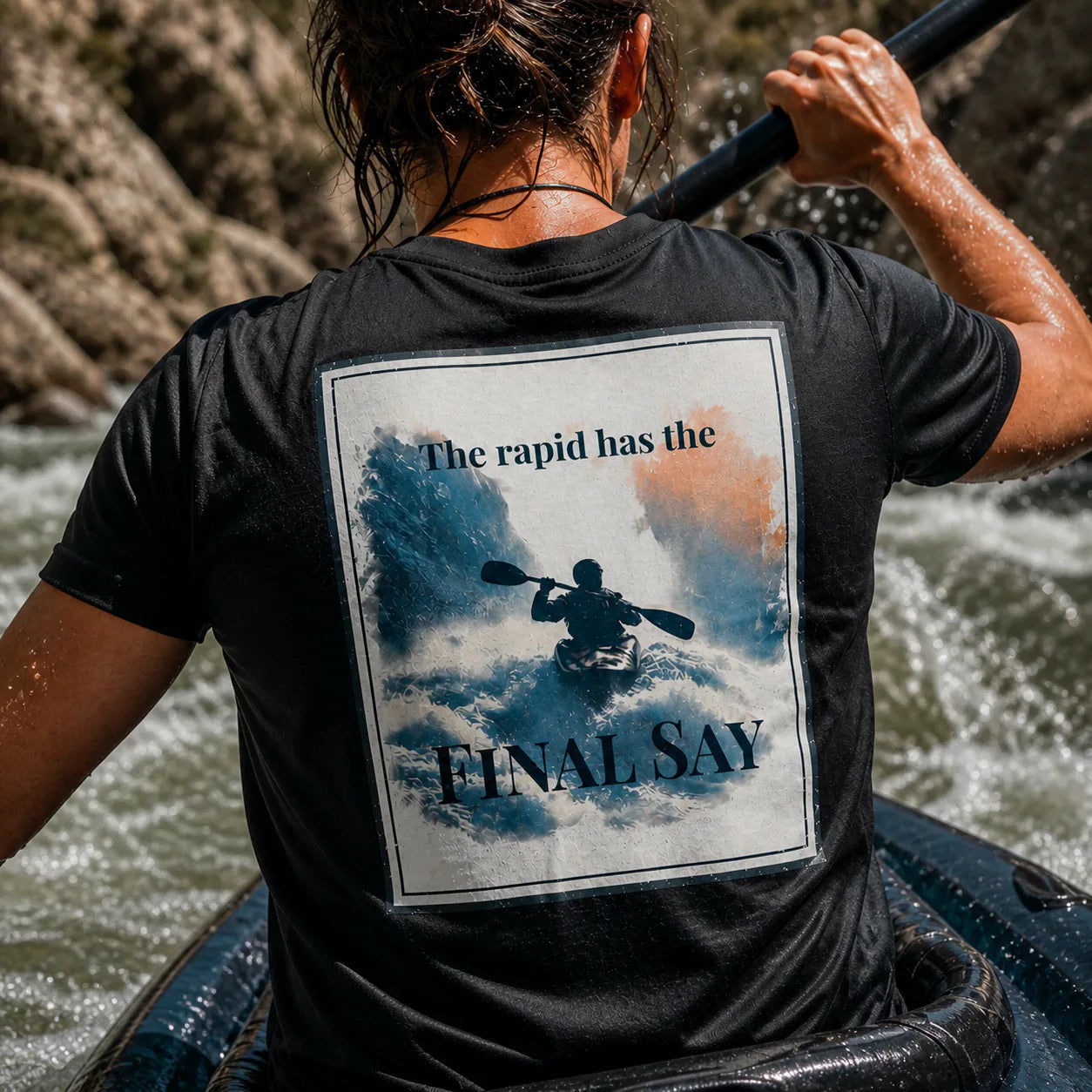 Organic tee back: black T-shirt with large “FINAL SAY” graphic print