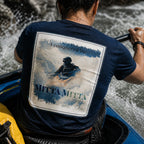 Organic Tee with back graphic 'Mitta Mitta' on dark navy