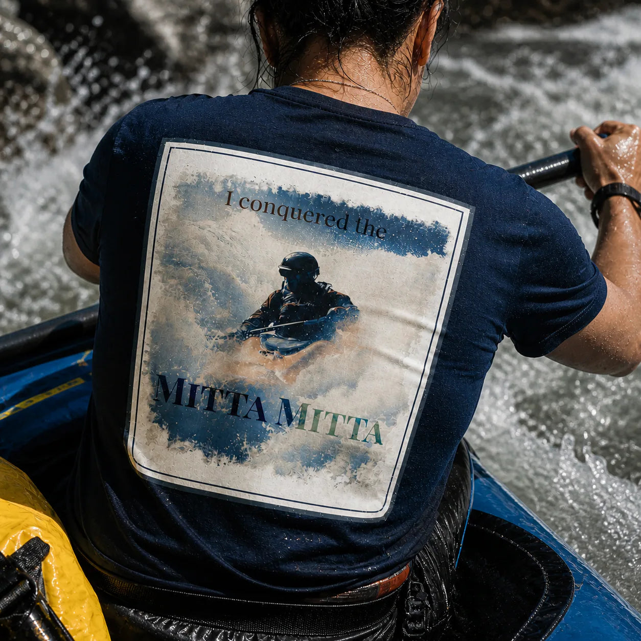 Organic Tee with back graphic 'Mitta Mitta' on dark navy