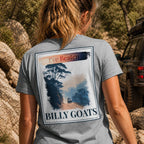 Organic tee back print 'I've Beaten Billy Goats' on dark heather grey