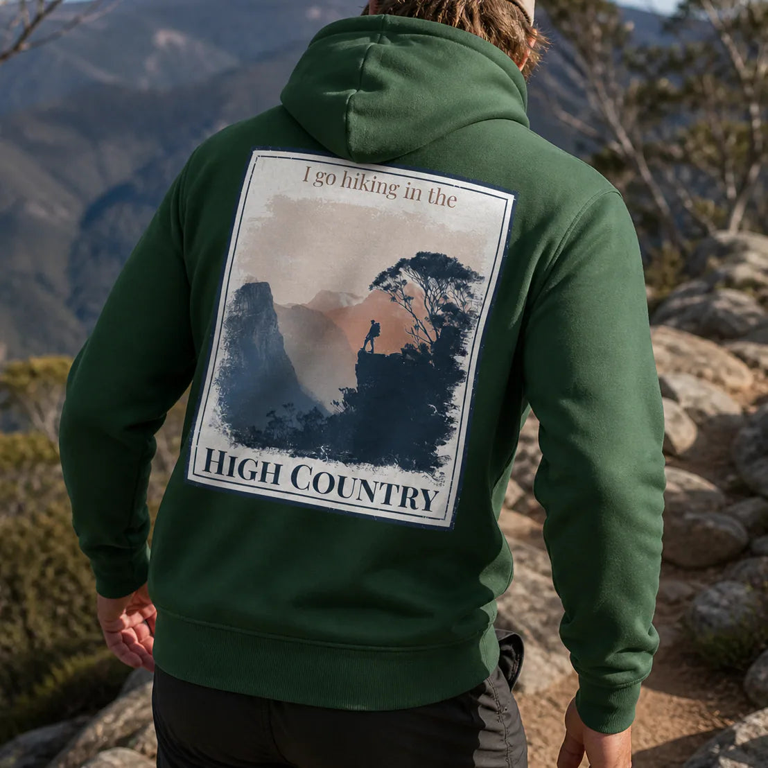 Bottle green hoodie with large back graphic print and hood drawstring