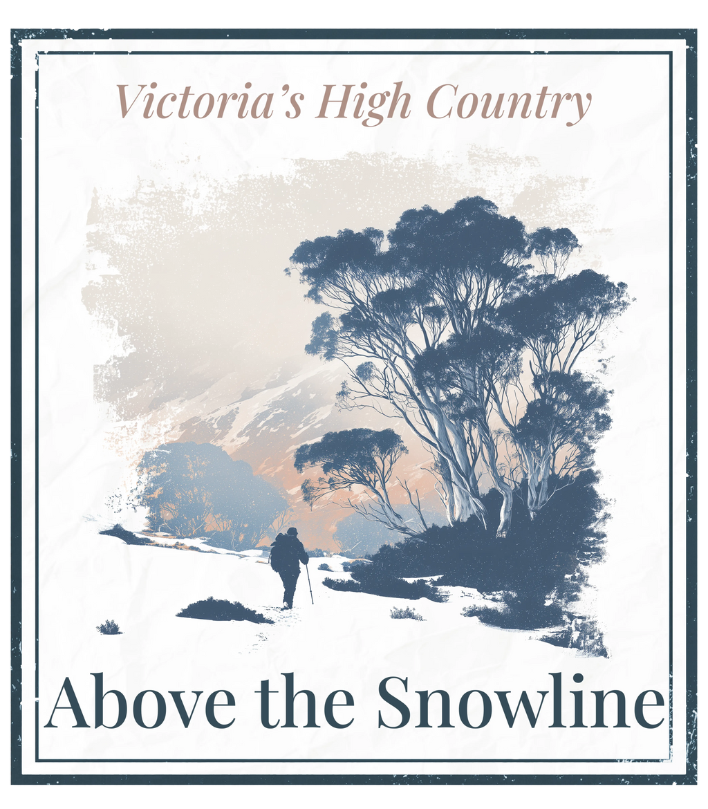 "Above the Snowline" scenic graphic print in a framed border
