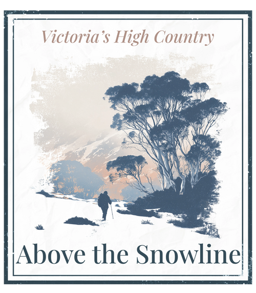 "Above the Snowline" scenic graphic print in a framed border