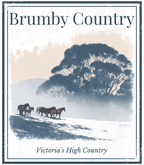 Brumby Country graphic with brumbies, eucalyptus trees, and text Victoria’s High Country
