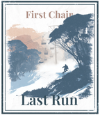 Eco hoodie graphic print: First Chair Last Run, skier in landscape