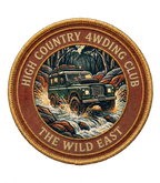 Embroidered circular 4WD club patch with truck graphic and vintage border lettering
