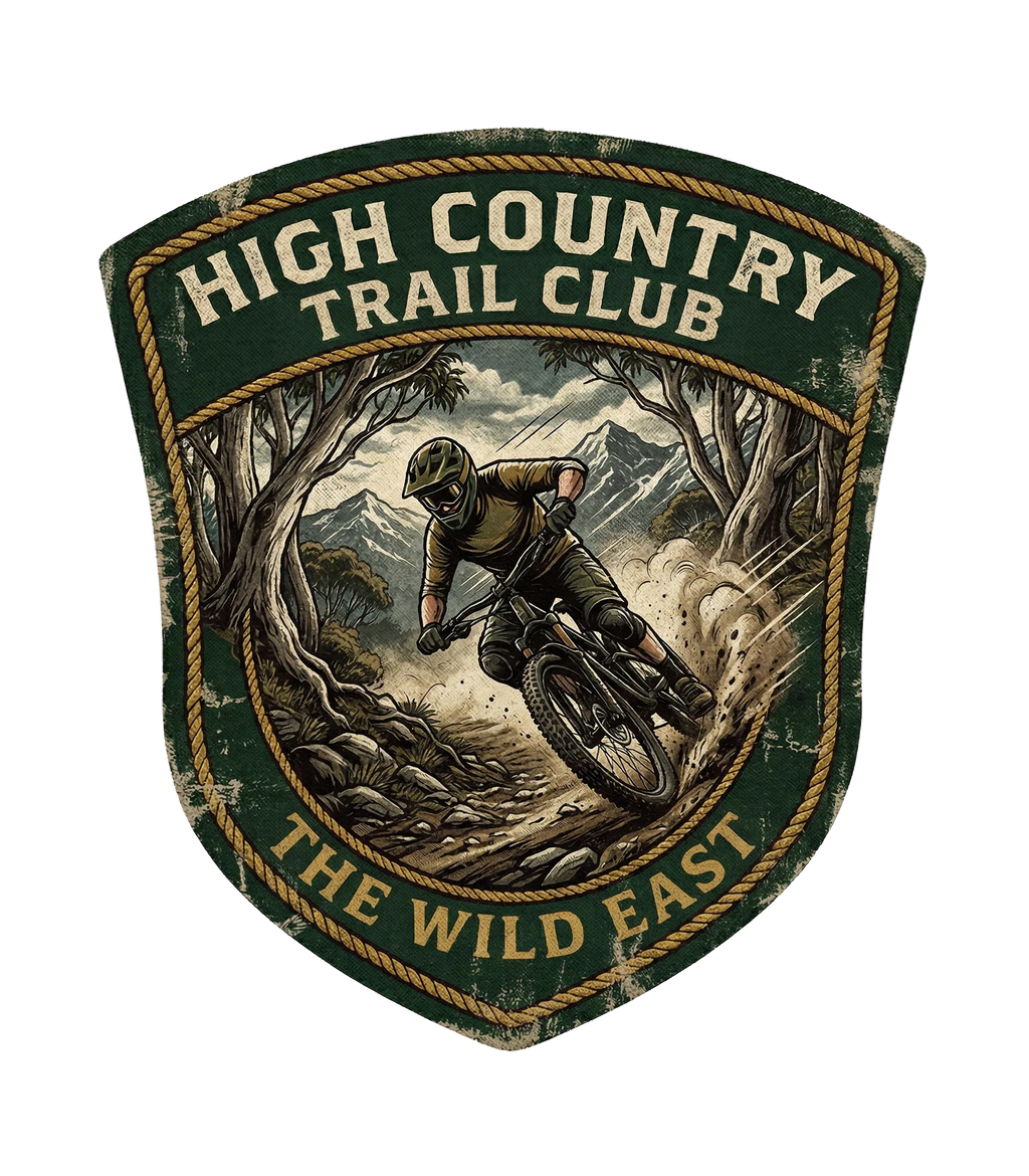 High Country Trail Club patch graphic with biker illustration and text