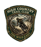 High Country Trail Club patch graphic with biker illustration and text