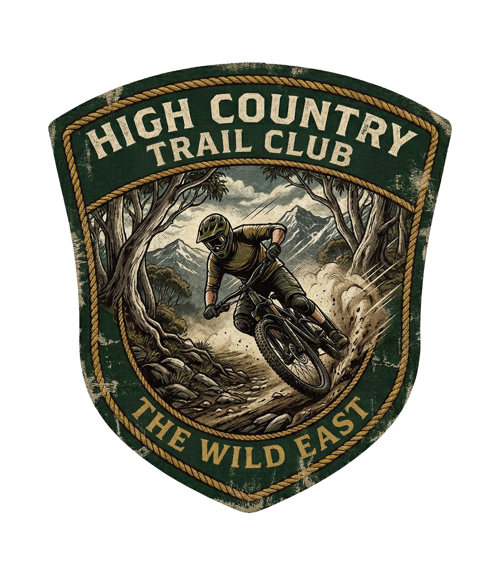 High Country Trail Club patch graphic with biker illustration and text