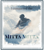 Blue distressed paddler graphic with MITTA MITTA and I conquered the Mitta Mitta text