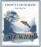 Square outdoor graphic print with trees, fish, and "ALL WILD!" text