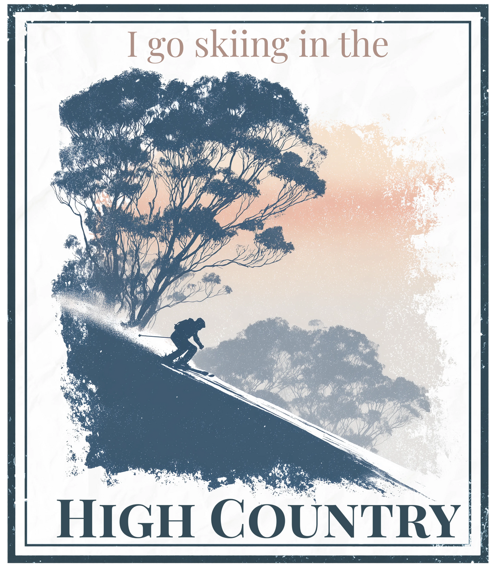 High Country poster graphic with tree line, skier on slope, and 'High Country' text