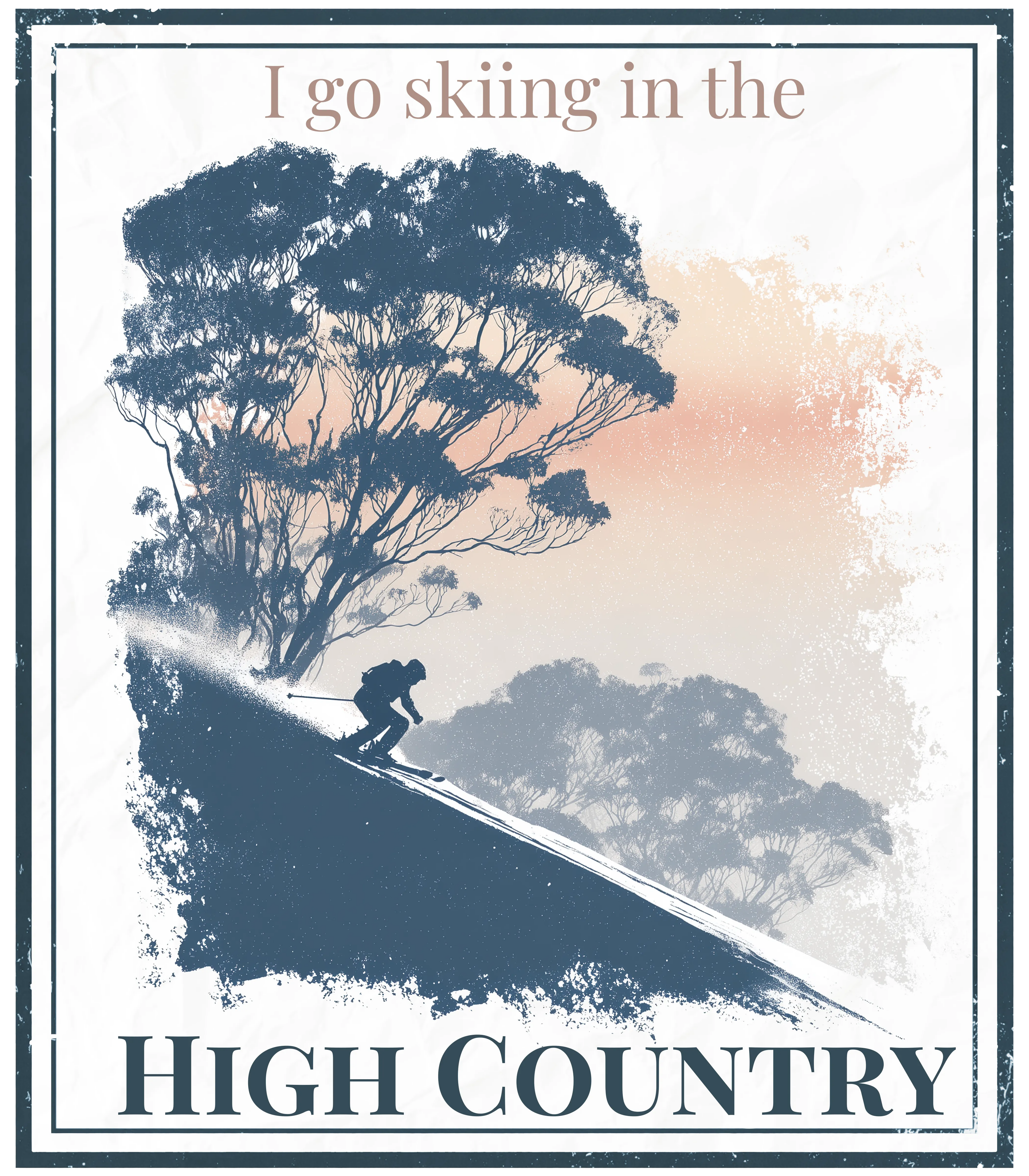 High Country poster graphic with tree line, skier on slope, and 'High Country' text