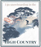 High Country print with snowboarder silhouette and quote text