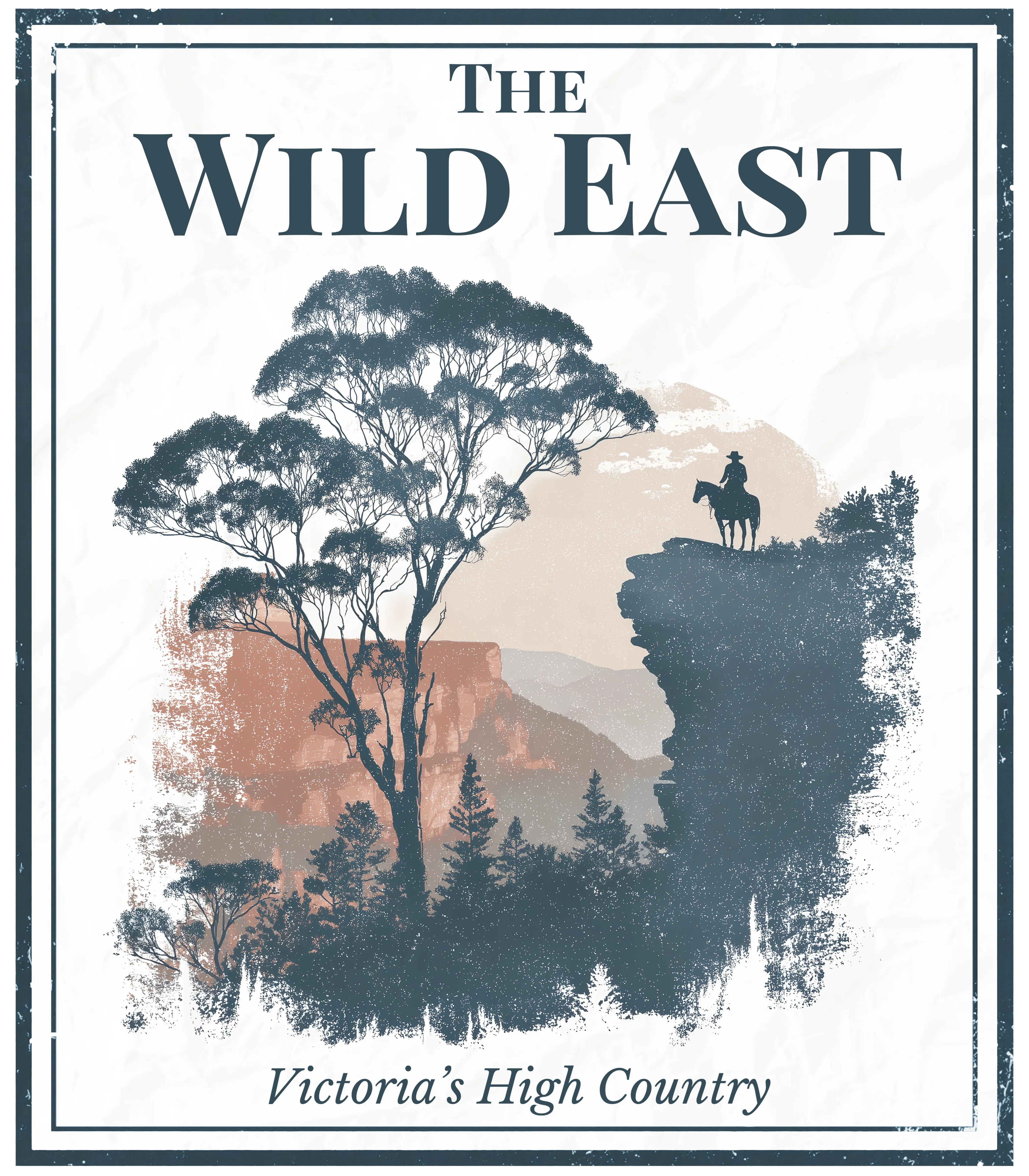 Eco hoodie graphic print with trees, cowboy silhouette, and "Victoria's High Country" text