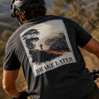 Organic Tee “Brake Later” graphic on dark grey/black back