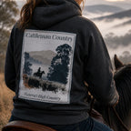Black eco hoodie with back graphic print, hood, and kangaroo pocket