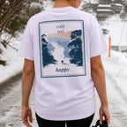 Organic Tee, white: back graphic “cold wet happy”