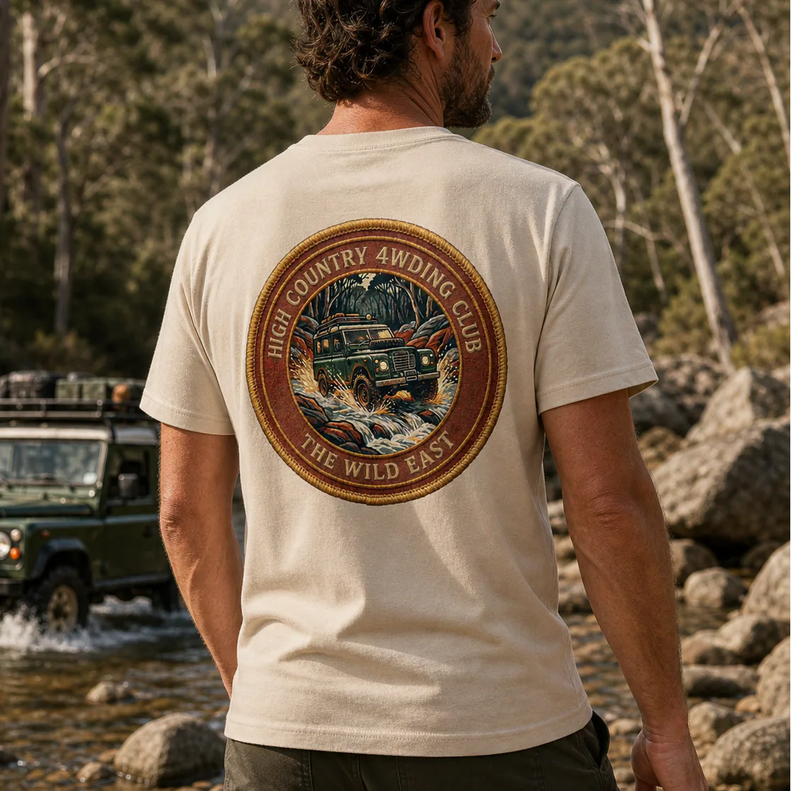 Organic Tee 4WD Club T-shirt, cream, round back logo graphic