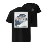 Black organic tee with front 'High Country' snowboard graphic
