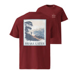 The Wild East Organic Tee “Brake Later” graphic, burgundy front