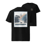 Black organic tee, front chest graphic: “wet wild” and “DANGEROUS”