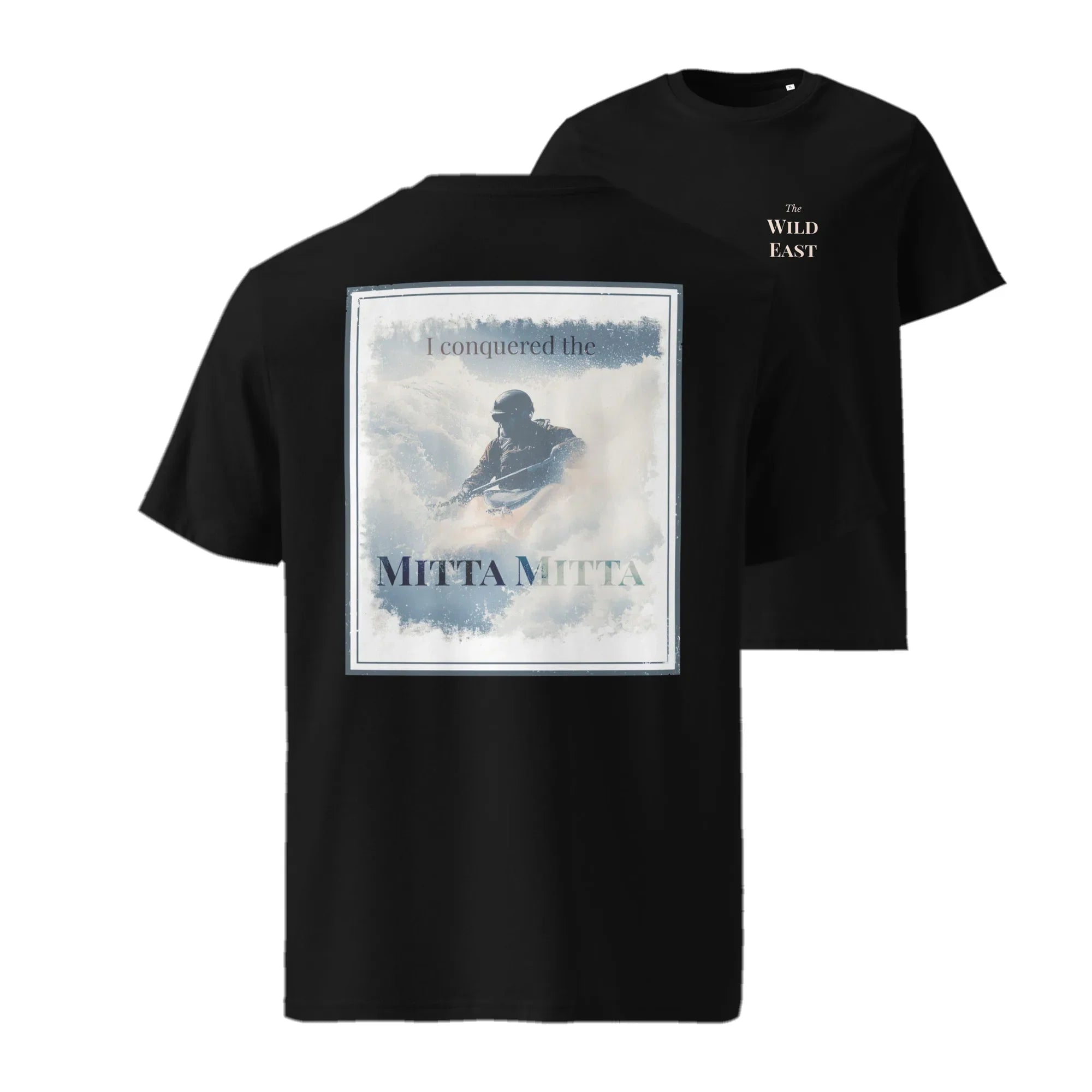 Organic Tee, black front graphic with rider and text 'Mitta Mitta'