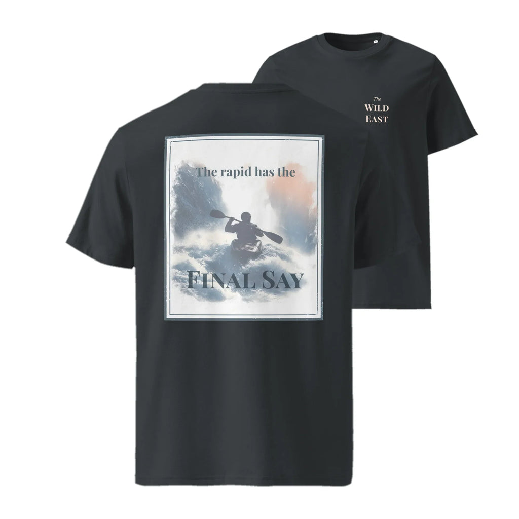Organic tee front (black): crew-neck T-shirt with small logo on chest