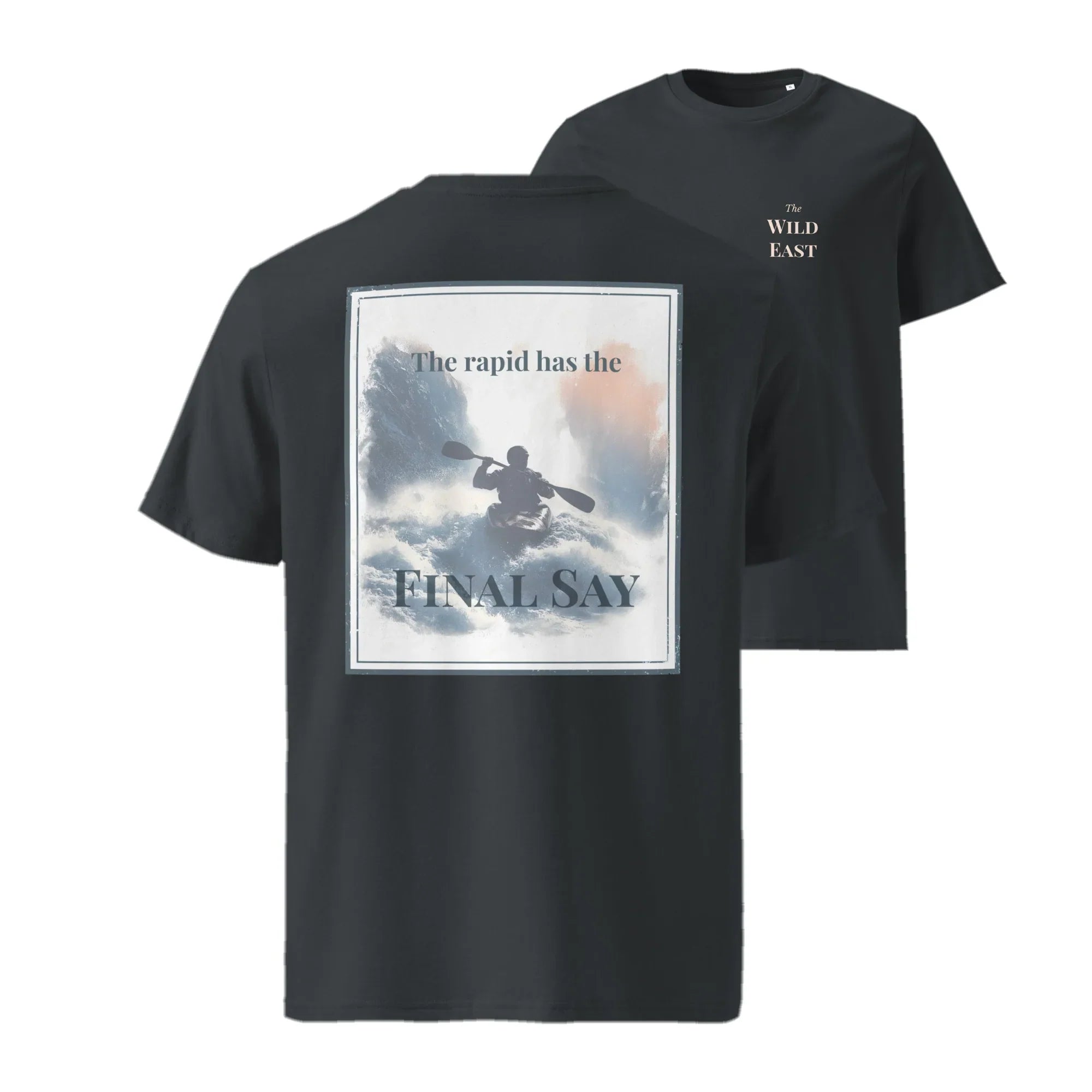 Organic tee front (black): crew-neck T-shirt with small logo on chest