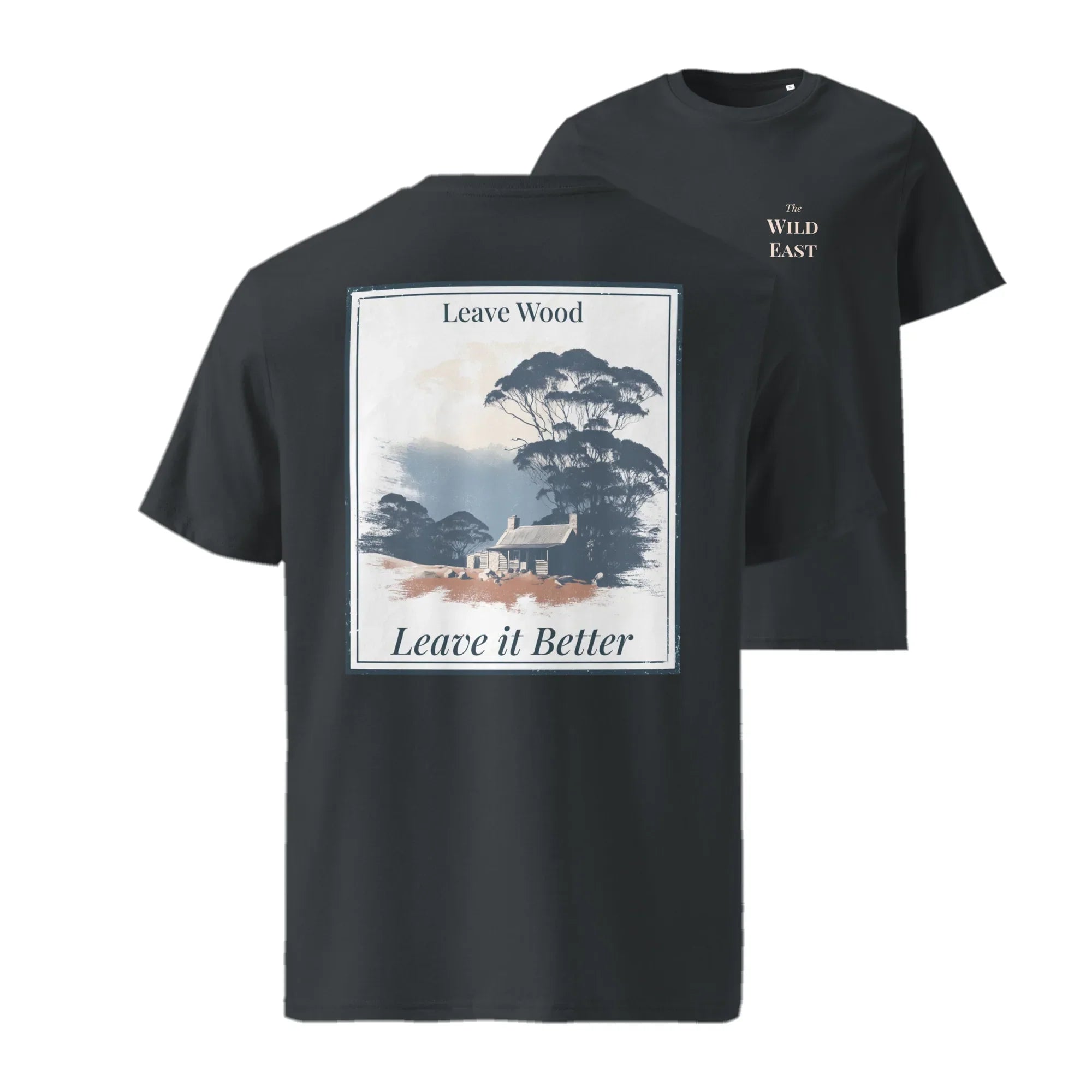 Black Organic Tee with front “Leave it Better” Leave Wood graphic
