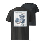 The Wild East organic tee in black with front graphic: “Came for the Views… Stayed for the Mud”