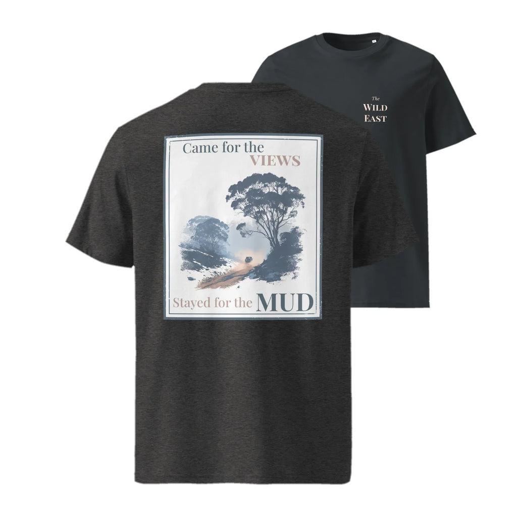 Antraciet/donkergrijs Organic Tee met borstlogo “The WILD EAST”