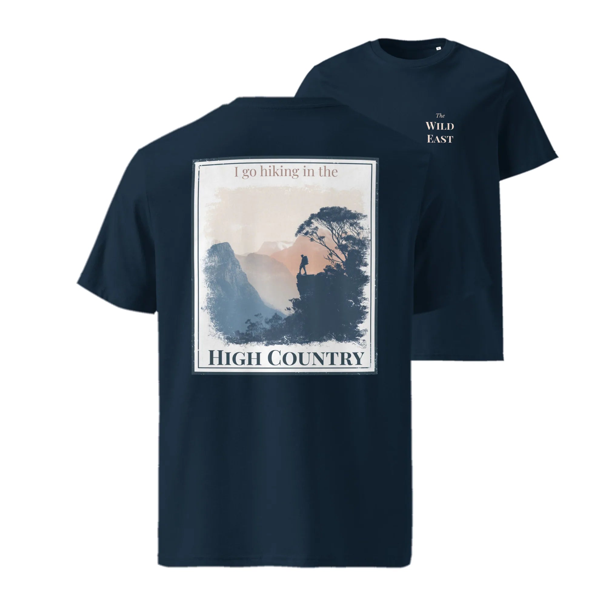 Navy T-shirt with large 'HIGH COUNTRY' graphic and small chest 'Wild East' logo