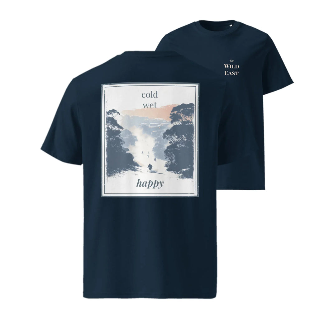 Organic Tee, French navy: front logo print with “The Wild East”