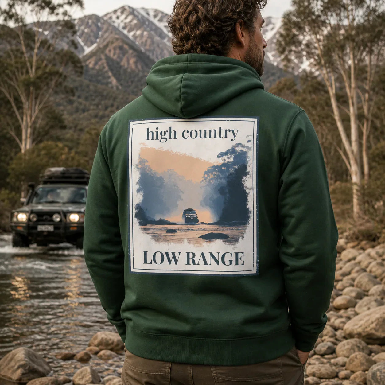 Green eco hoodie, hooded sweatshirt with large back print panel and kangaroo pocket