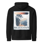 Black eco hoodie with hood and large back print reading “BILLY GOATS”