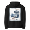 Black hoodie with back graphic panel print, hood, and kangaroo pocket