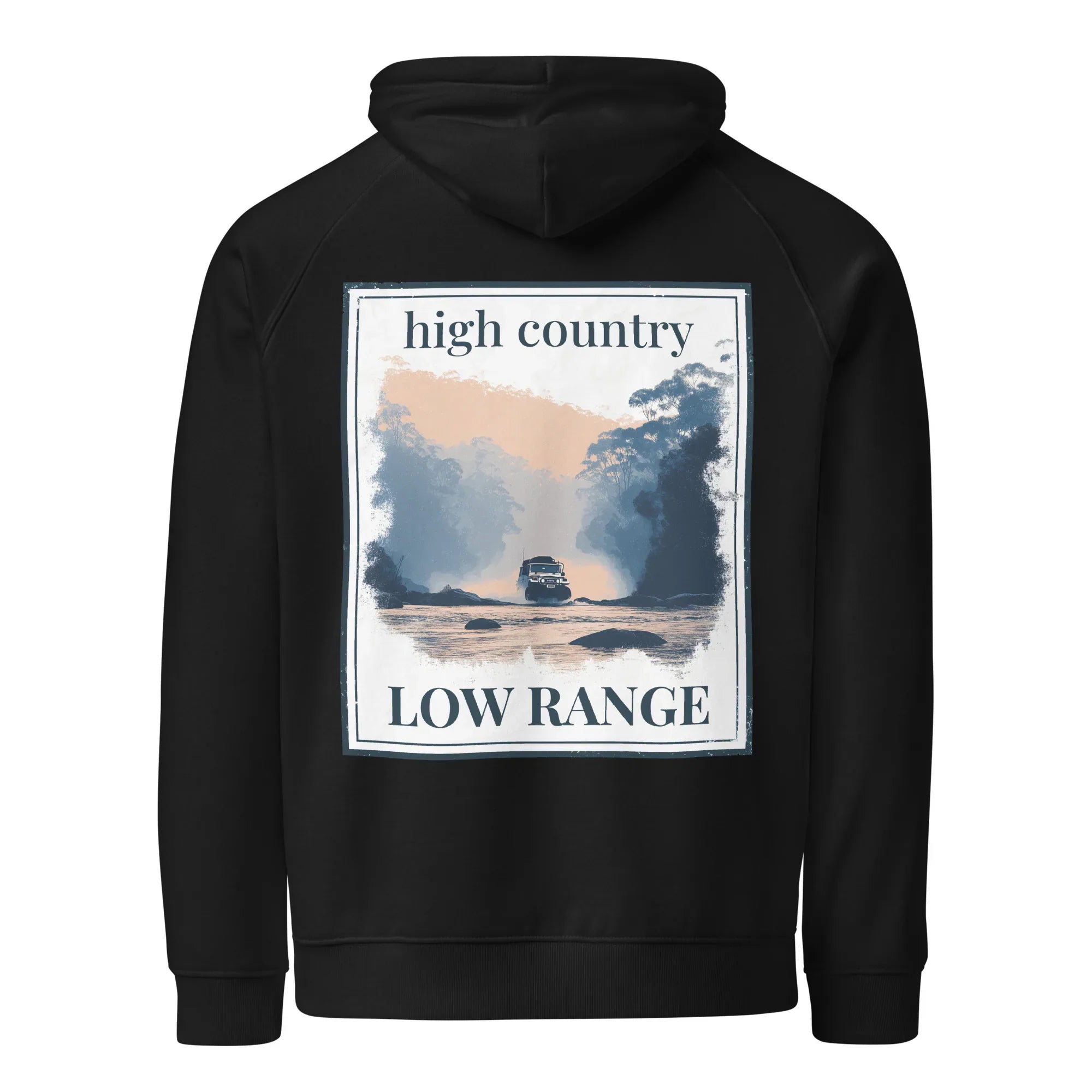 Black eco hoodie with hood and large back graphic print panel