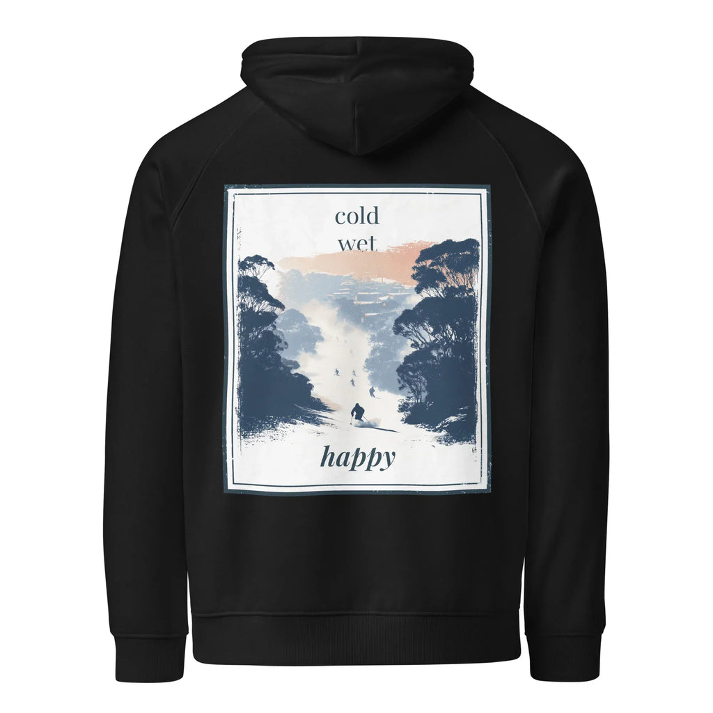 Black hoodie with square back scene graphic, drawstring hood, and kangaroo pocket