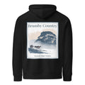 Black eco hoodie with centered back graphic print and Brumby Country text