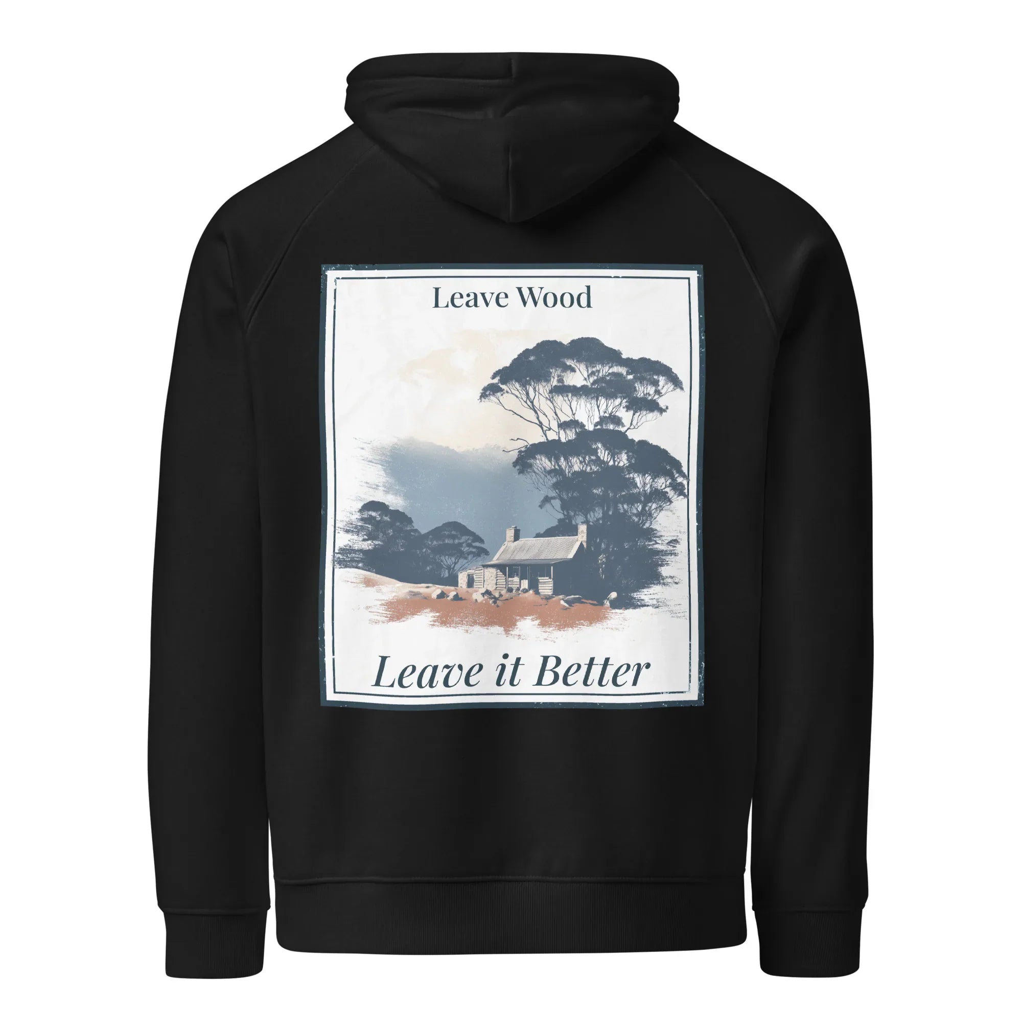 Black pullover hoodie with hood and large back square graphic