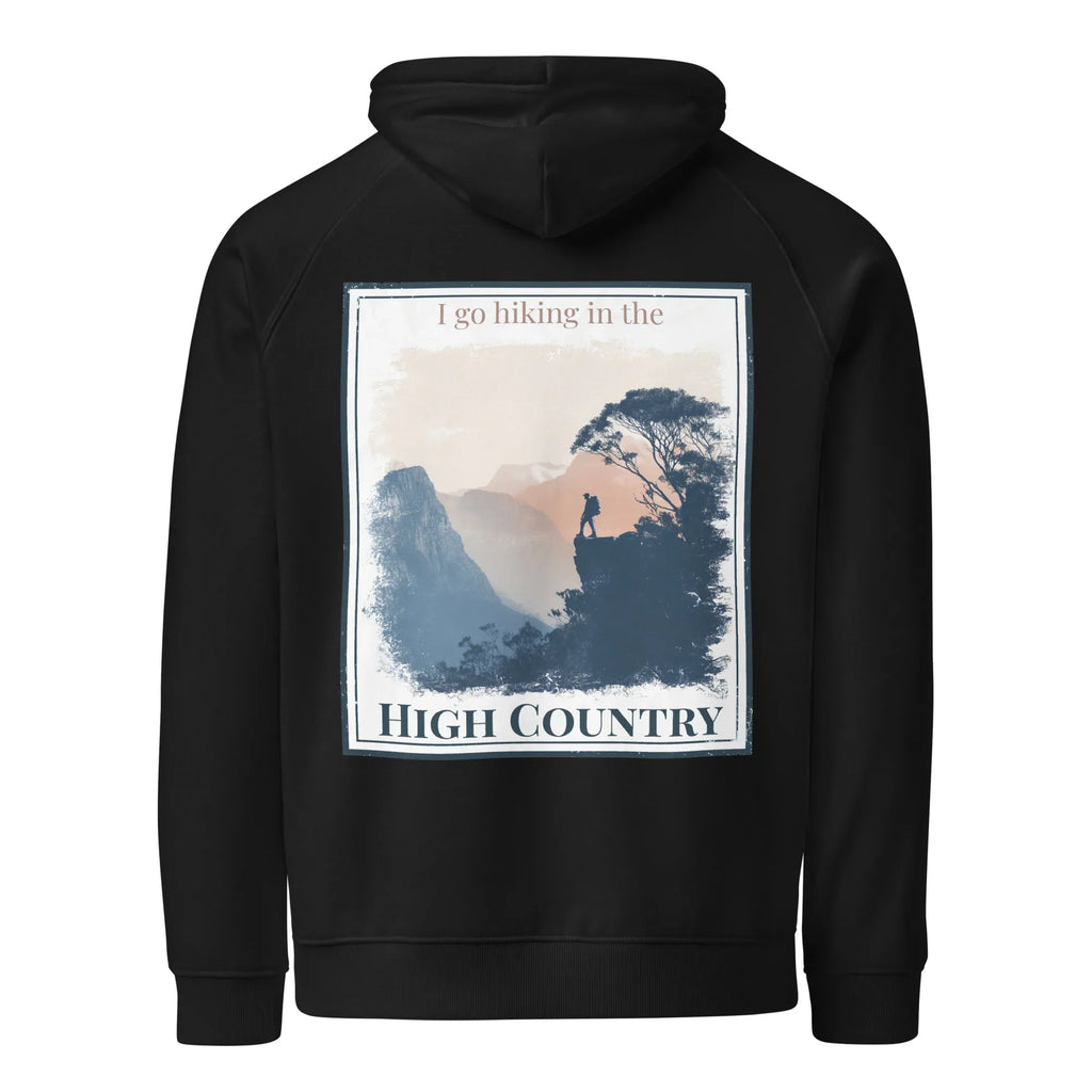 Black hoodie with large back graphic print and hood drawstring