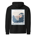 Black hoodie with large back graphic print and hood drawstring