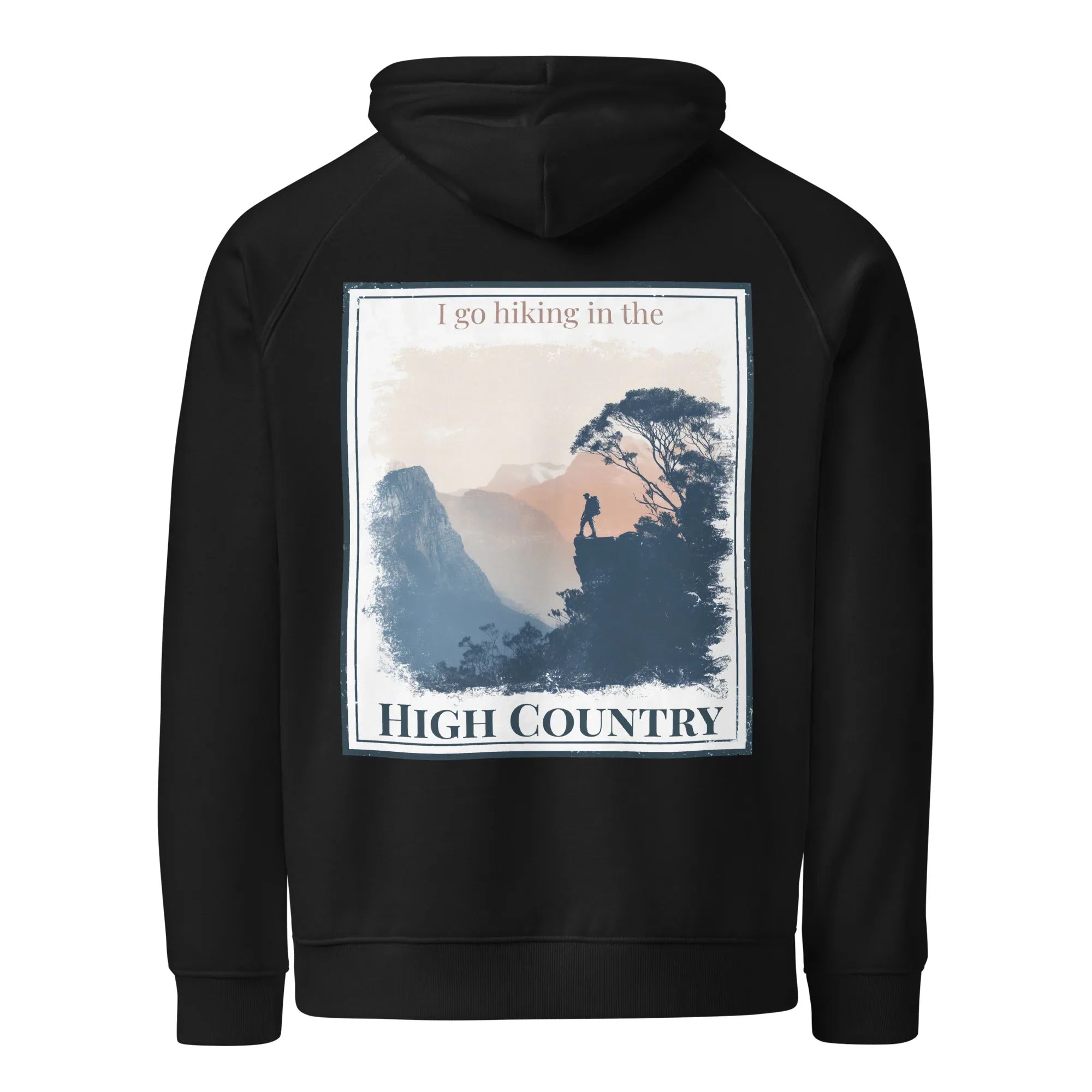 Black hoodie with large back graphic print and hood drawstring