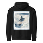 Black hoodie with front center square graphic and drawstring hood