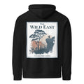 Black eco hoodie with large square Wild East back graphic and trees print