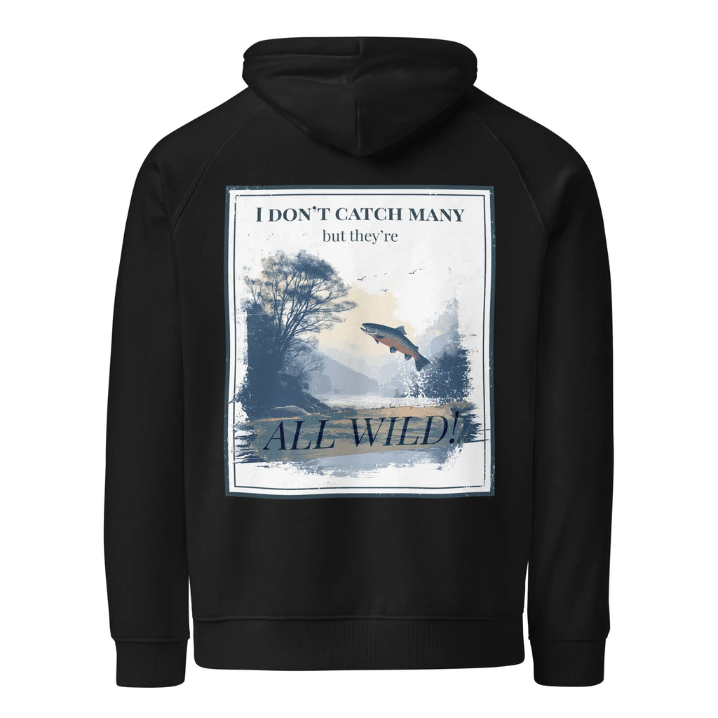 Black hoodie with large back rectangular nature graphic and hood