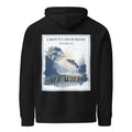 Black hoodie with large back rectangular nature graphic and hood