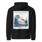 Black hoodie with large back rectangular nature graphic and hood